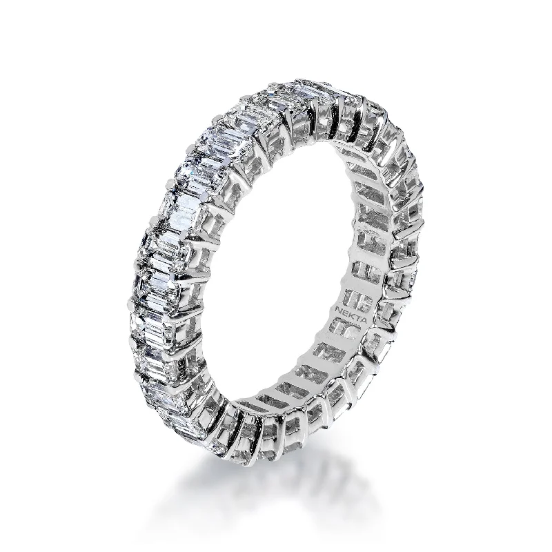 Women solitaire rings -Rylie 4 Carat Emerald Cut Diamond Eternity Ring in 14k White Gold Shared Prong