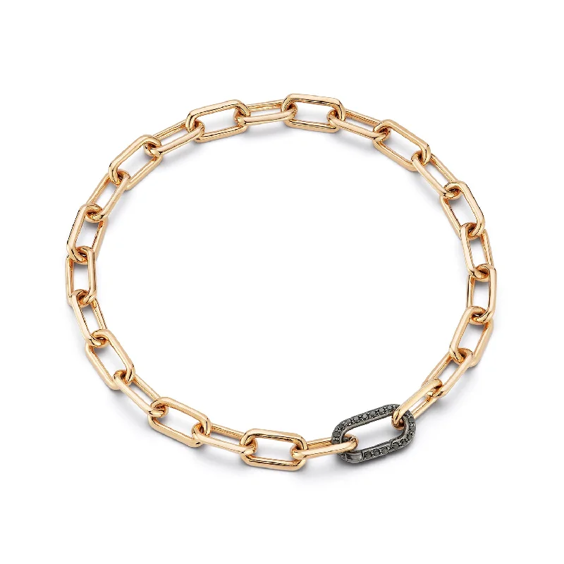 Women vintage-inspired bangles and bracelets -SAXON 18K GOLD CHAIN LINK BRACELET WITH ELONGATED BLACK DIAMOND CLASP