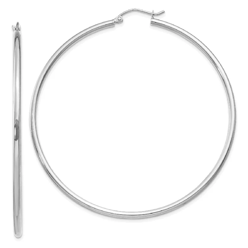 Women oval earrings -14KT White Gold 60X2MM Hoop Earrings