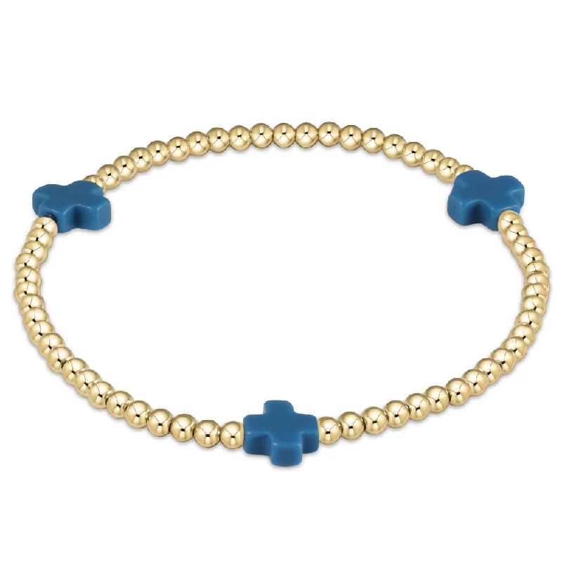 Women trendy bangles and bracelets -enewton 6.25" Signature Cross Gold Pattern 3mm Bead Bracelet - Cobalt