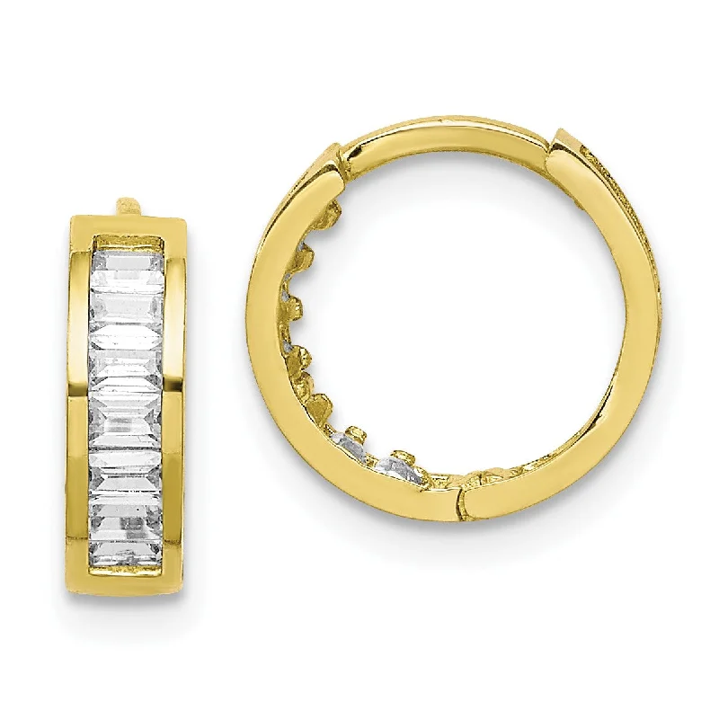 Women crystal earrings -10KT Yellow Gold Cubic Zirconia Hinged Hoop Earrings