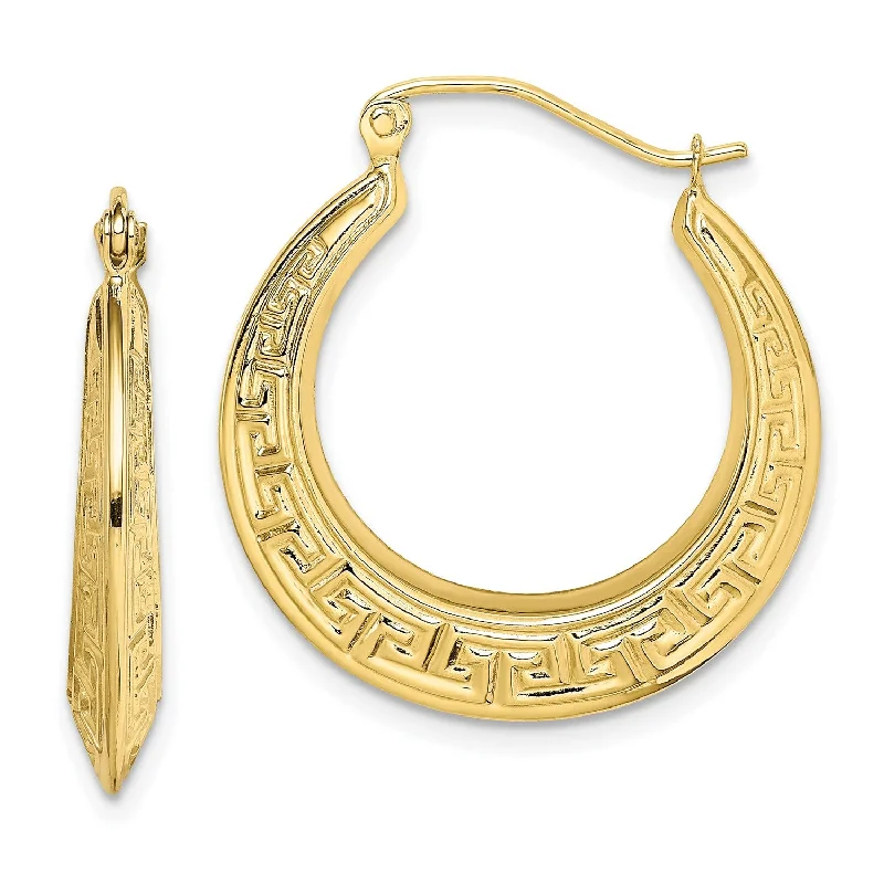 Women drop diamond earrings -10KT Yellow Gold 17X3MM Hoop Greek Key Earrings