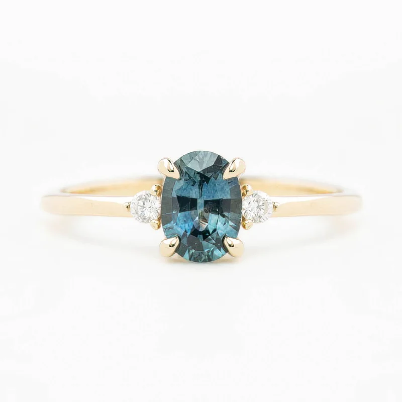 Customized engagement rings for women -Emilie Ring 0.84ct Blue Green Montana Sapphire, 14K Yellow Gold (One of a kind)