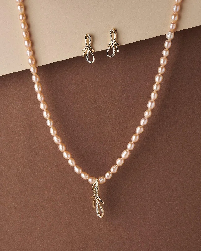 Silver chain necklaces for women -Simple and Elegant Real Pearl Necklace Set