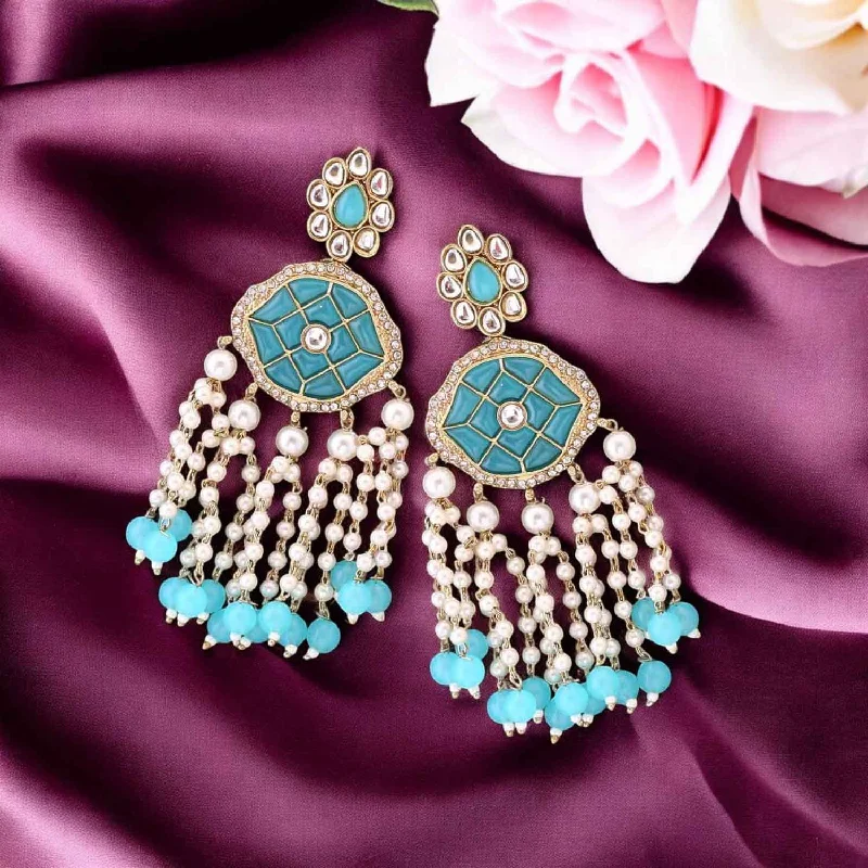 Women clip-on diamond earrings -turquoise-radhima-tassels