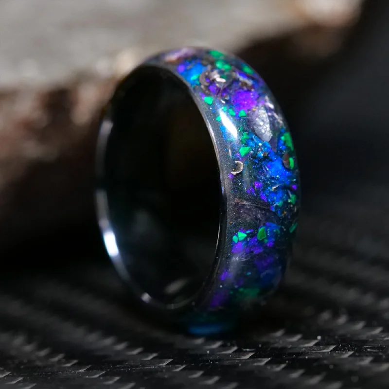 Women silver engagement rings -Boundless Deep Space Glowstone Ring