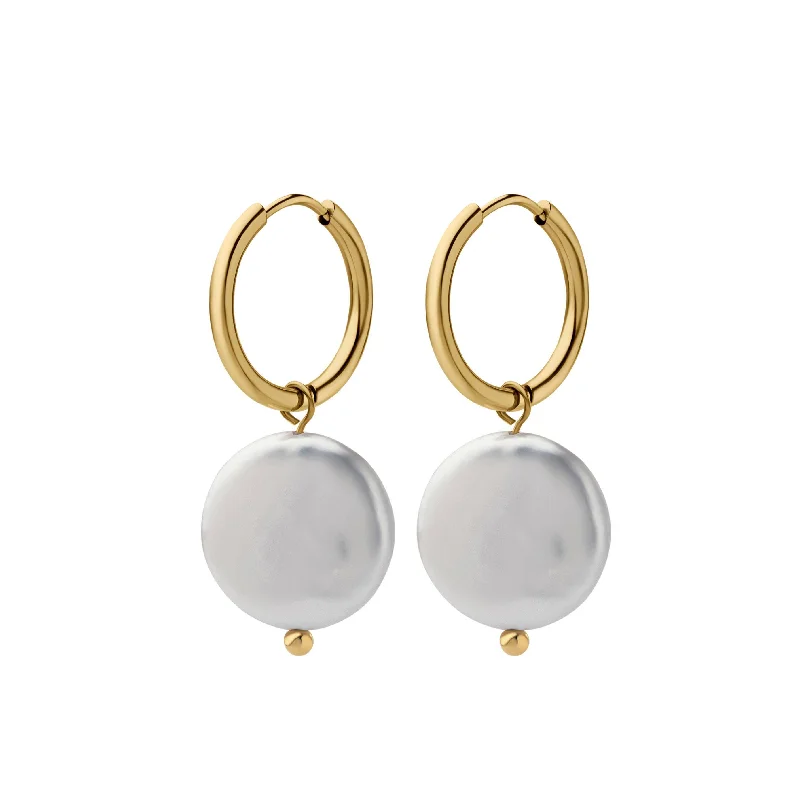 Diamond earrings for women -Coin Pearl Hoop Earrings