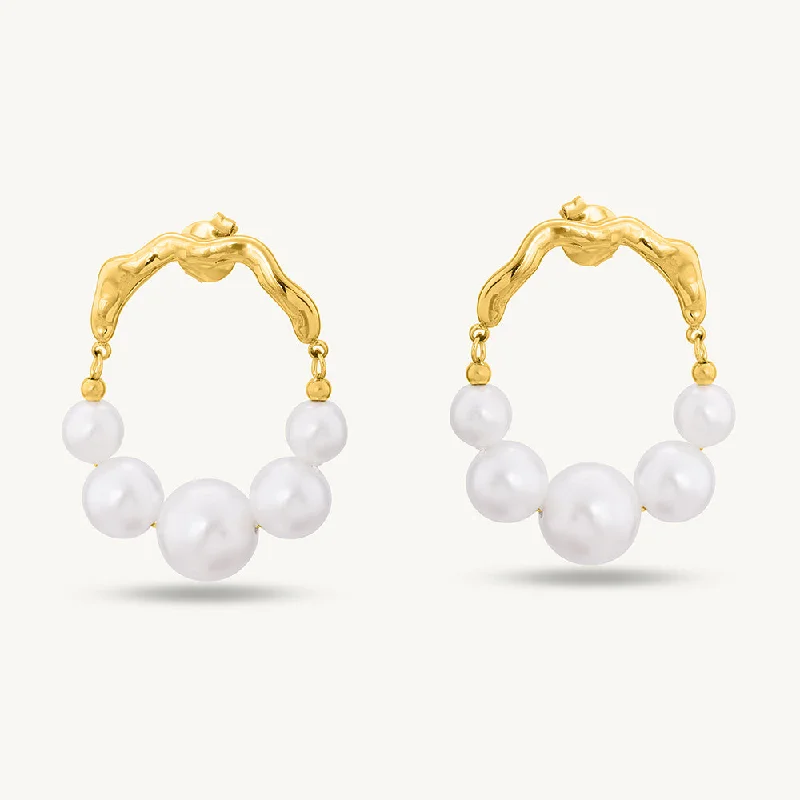 Women clip-on diamond earrings -Timeless Pearl Gold Hoop Earrings