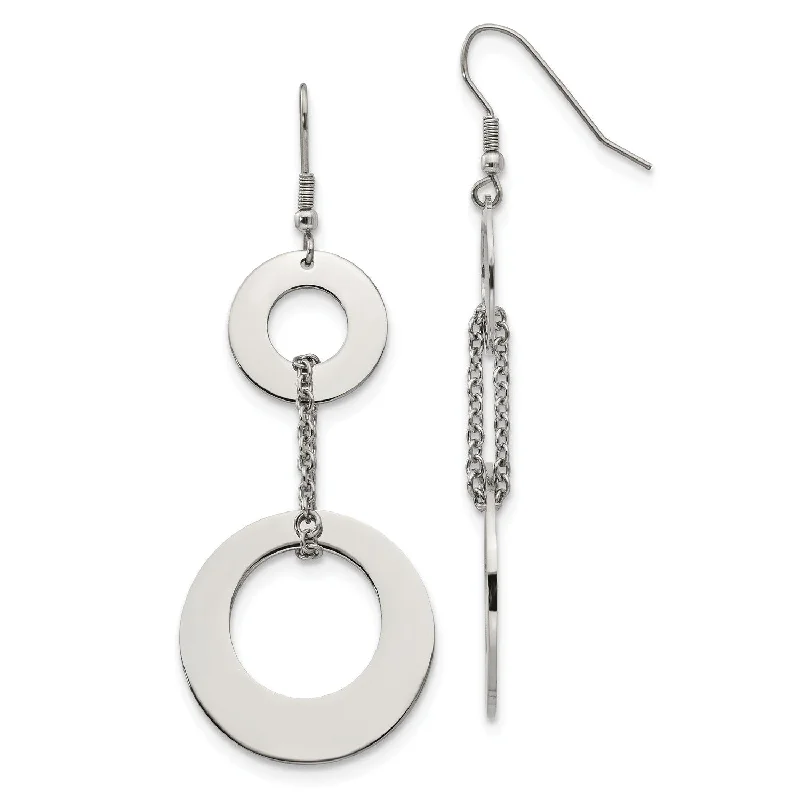 Women layered earrings -Stainless Steel Polished Circles Dangle Earrings