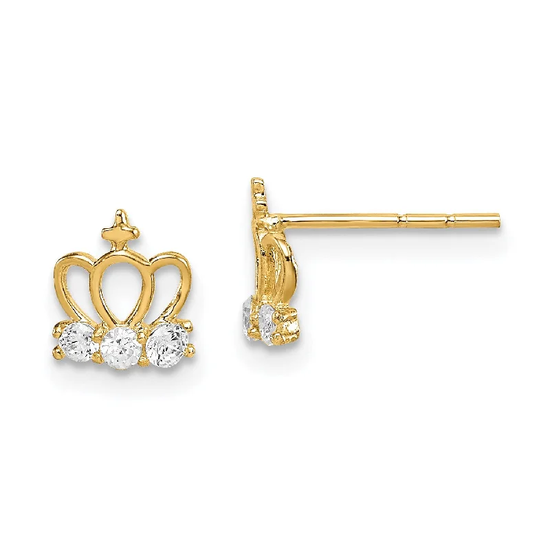 Custom earrings for women -14KT Yellow Gold Cubic Zirconia Stud Tiara Crown Earrings