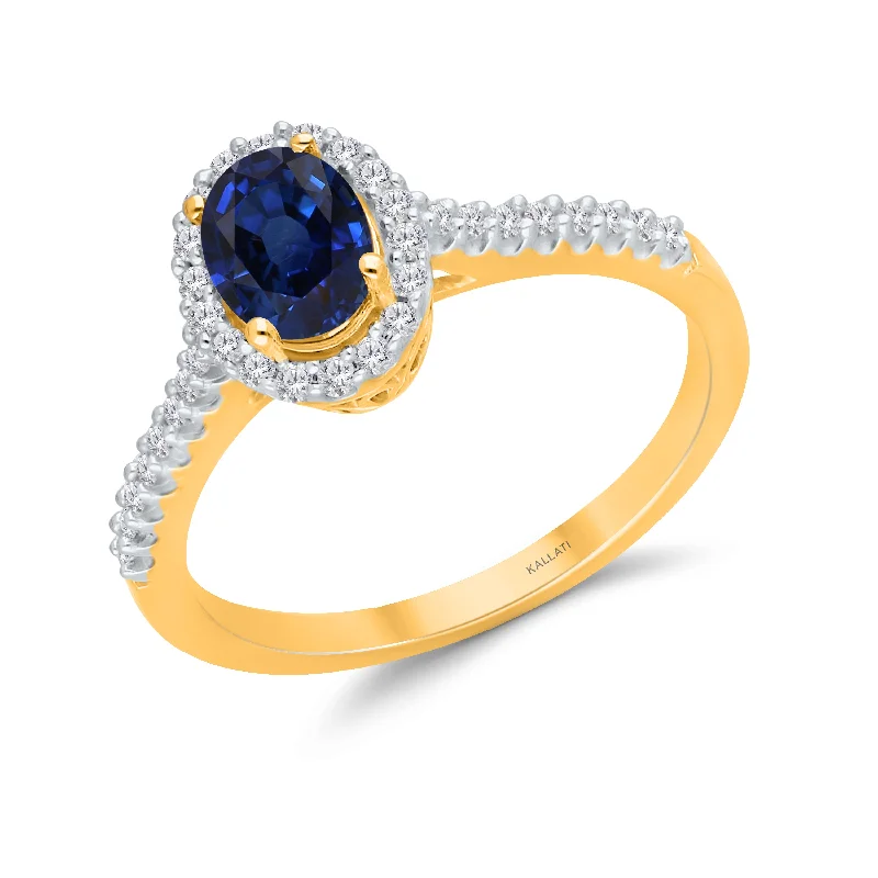 Women personalized rings -Kallati Sapphire Diamond Halo Ring