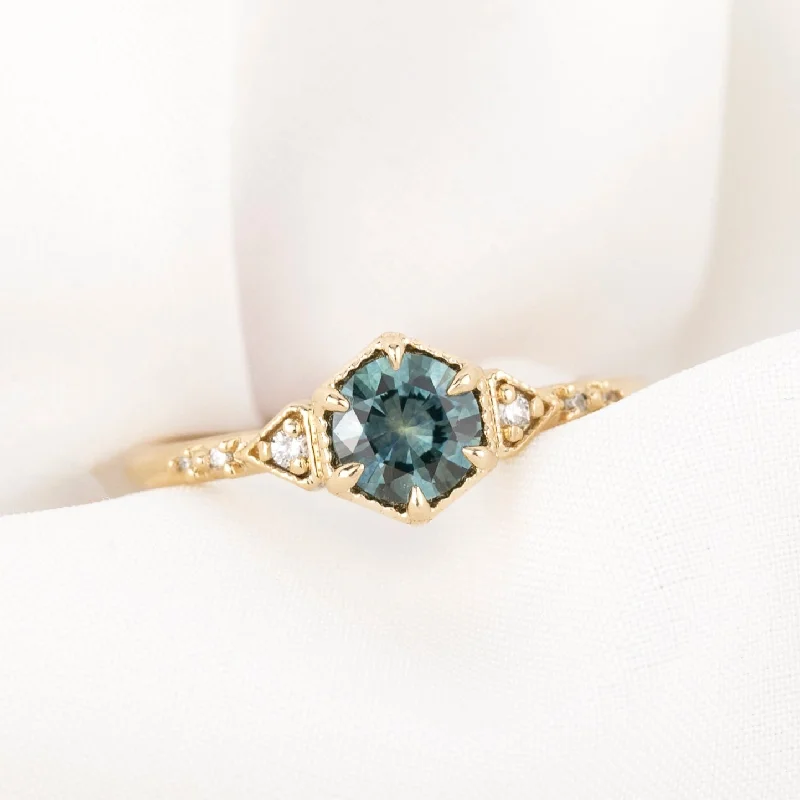 Gemstone engagement rings set for women -Agatha Ring 0.70ct Blue Green Montana Sapphire, 14k Yellow Gold (One of a kind)