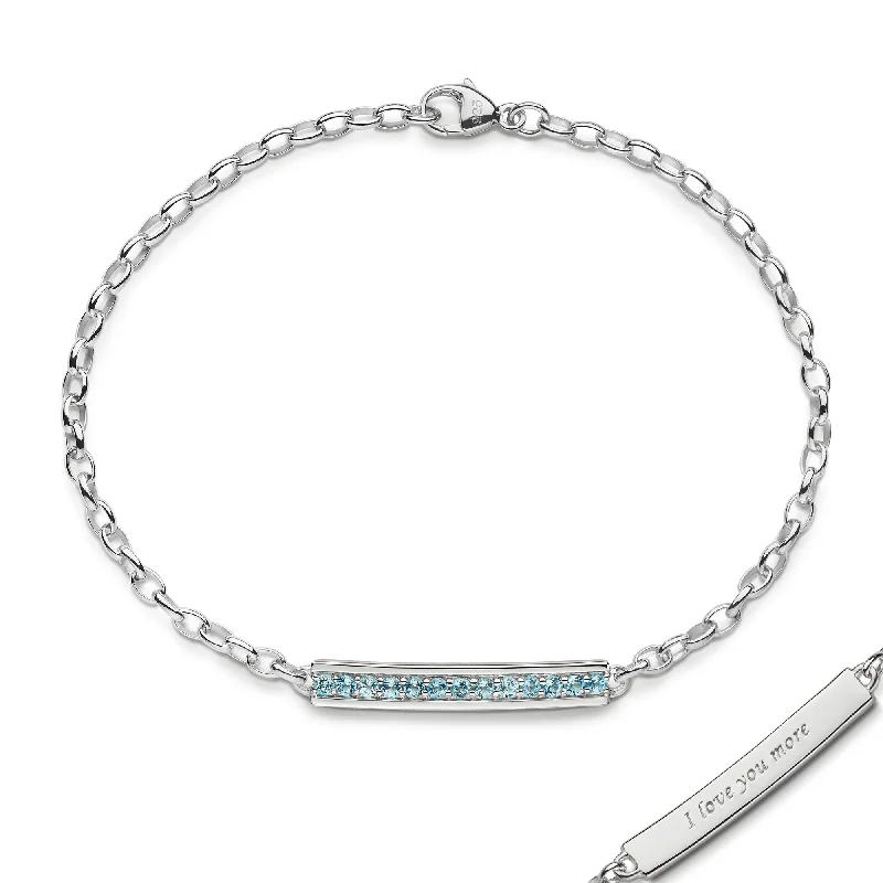 Women minimalist bangles and bracelets -"I Love You More" Aquamarine Poesy Bracelet