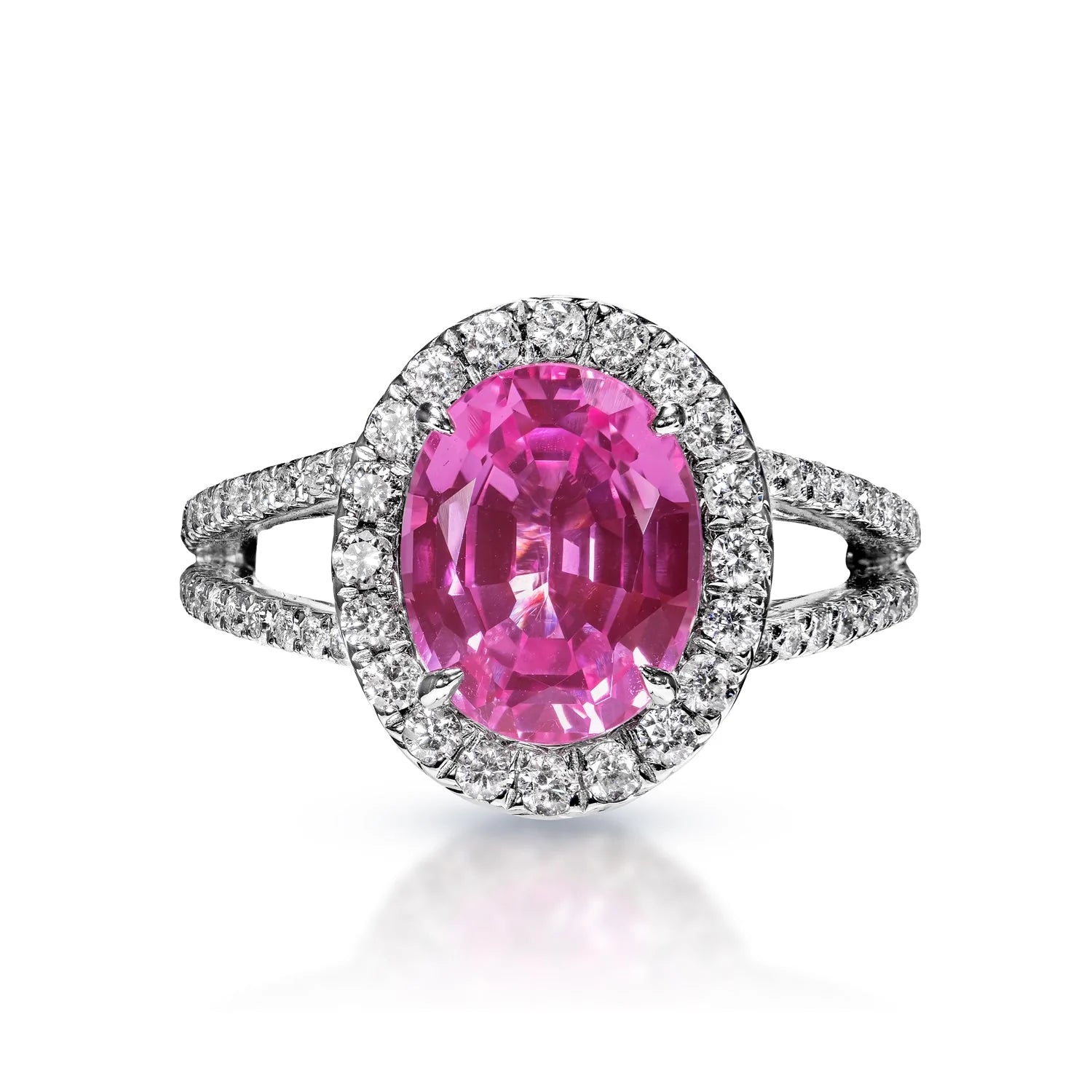 Women ring sets -Emberly 4 Carat Oval Cut Pink Sapphire Ring in 18 Karat White Gold