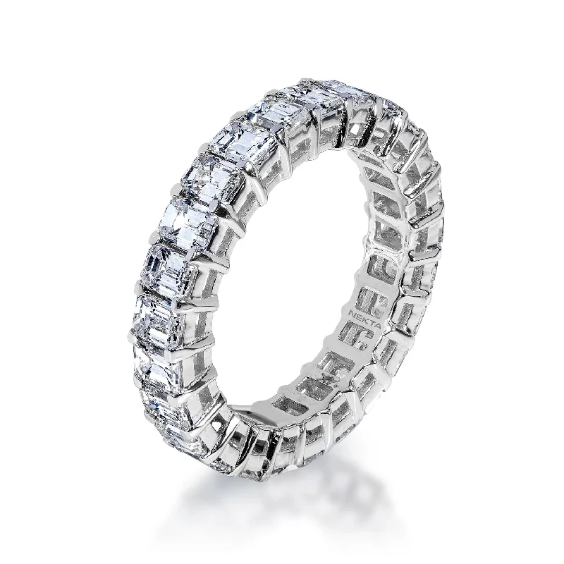 Women eternity rings -Rhea 4 Carat Emerald Cut Diamond Eternity Band in 14k White Gold Shared Prong