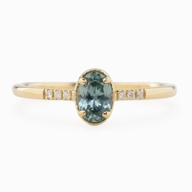 Chic cuff engagement rings for women -Grace Ring - 6x4mm 0.60ct Blue Green Montana Sapphire