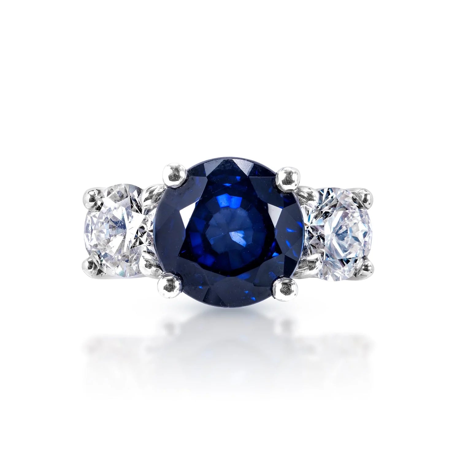 Women vintage rings -Adaline 8 Carat Round Brilliant Blue Sapphire Ring in 18 Karat White Gold