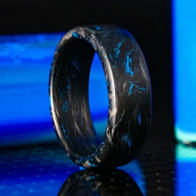 Diamond rings for women -Blue Burl Carbon Fiber Ring