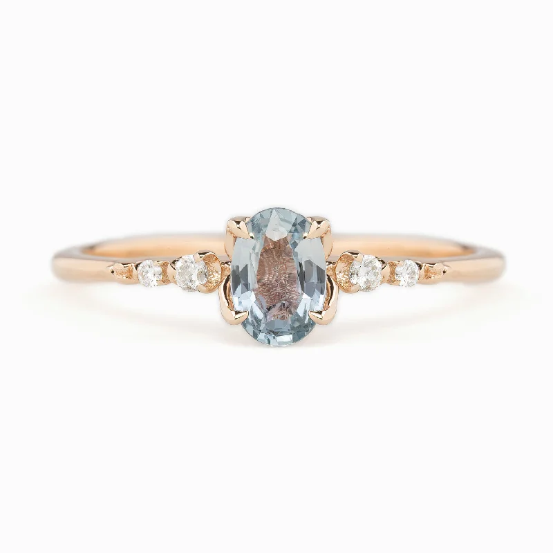 Gold-plated engagement rings for women -Estel Fleur Four Prongs Ring, 6mm 0.50ct Light blue Madagascar Sapphire 14K Rose Gold