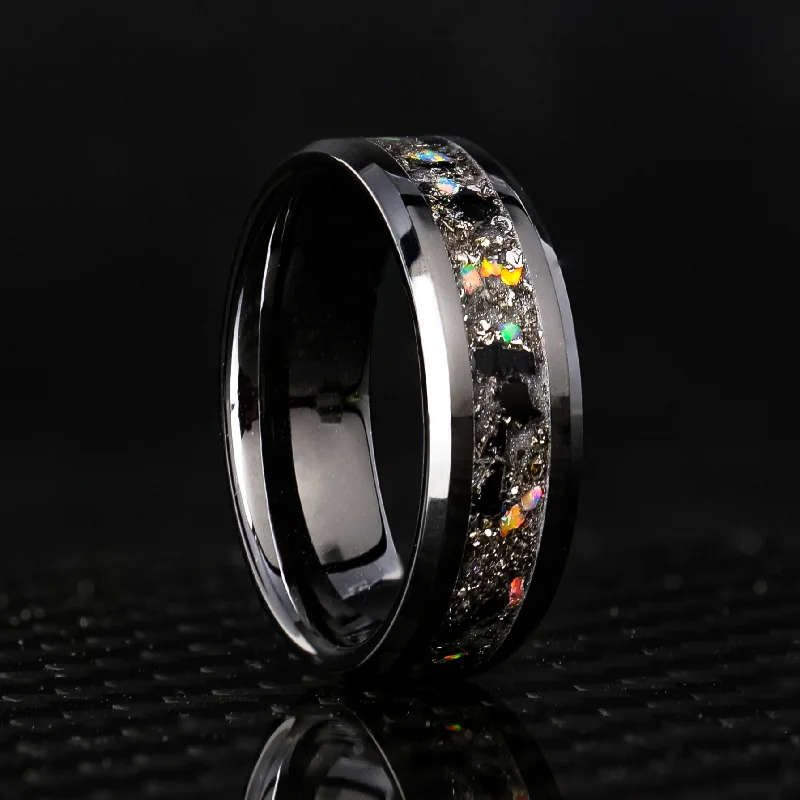 Women chunky rings -Black Tourmaline Glowstone Ring on Black Ceramic