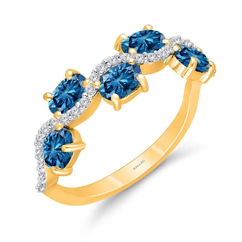 Women statement gemstone rings -Kallati Blue Topaz Diamond Band