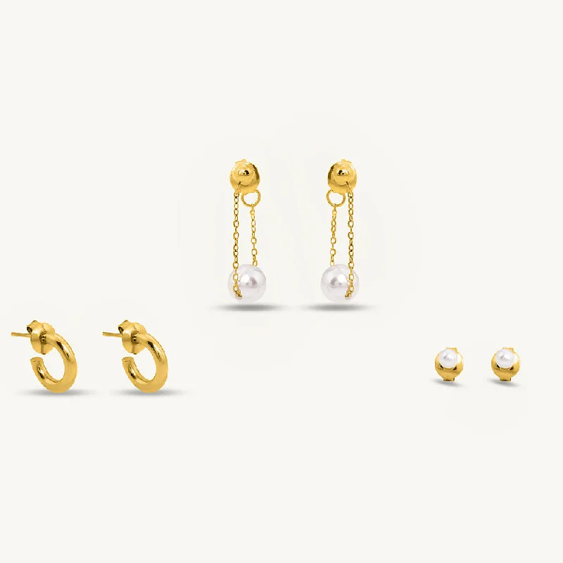 Custom earrings for women -Gold Stud and Hoop Earring Set