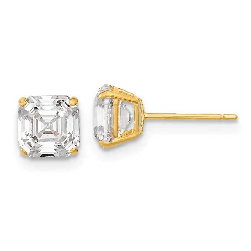 Women geometric earrings -6MM Ascher Cubic Zirconia Stud Earrings in 14KT Yellow Gold