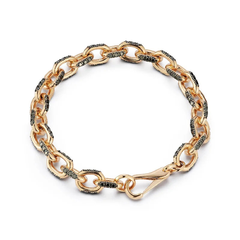 Women stackable bangles and bracelets -SAXON 18K ROSE GOLD AND BLACK DIAMOND CABLE CHAIN LINK BRACELET