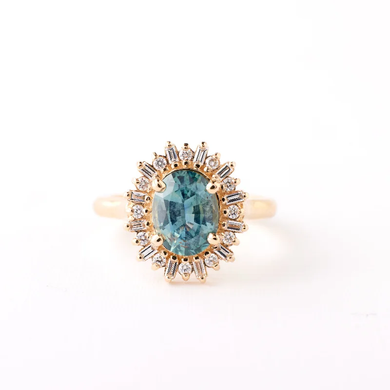 Luxury cuff engagement rings for women -Arielle Ring - 1.78 Carat Light Teal Oval Sapphire