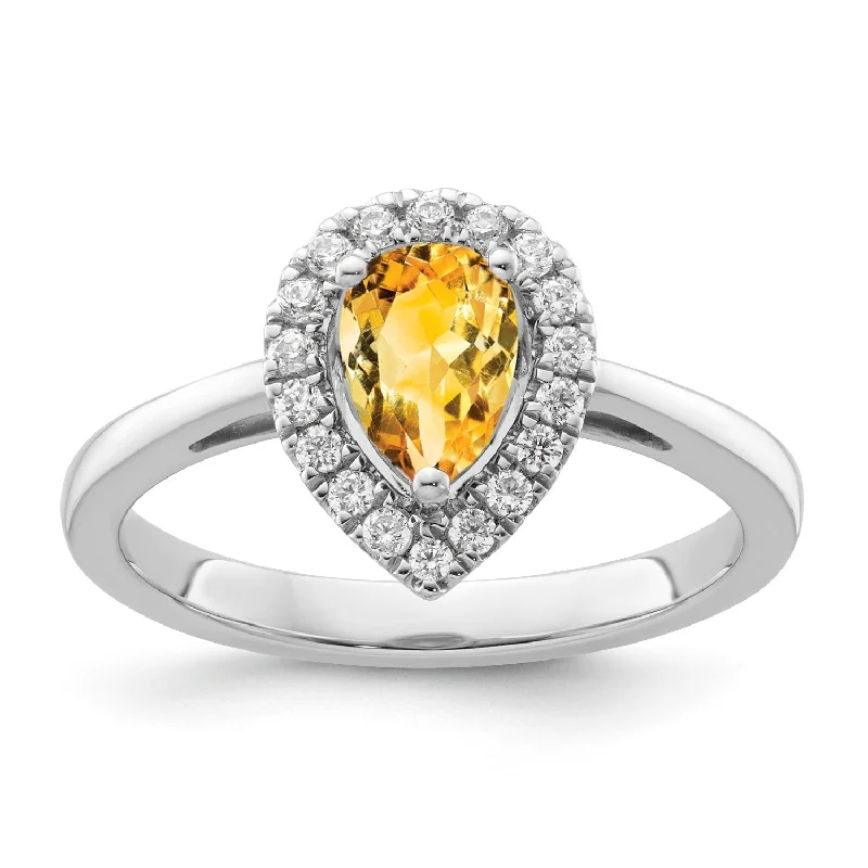 Women adjustable rings -Citrine Diamond Halo Ring