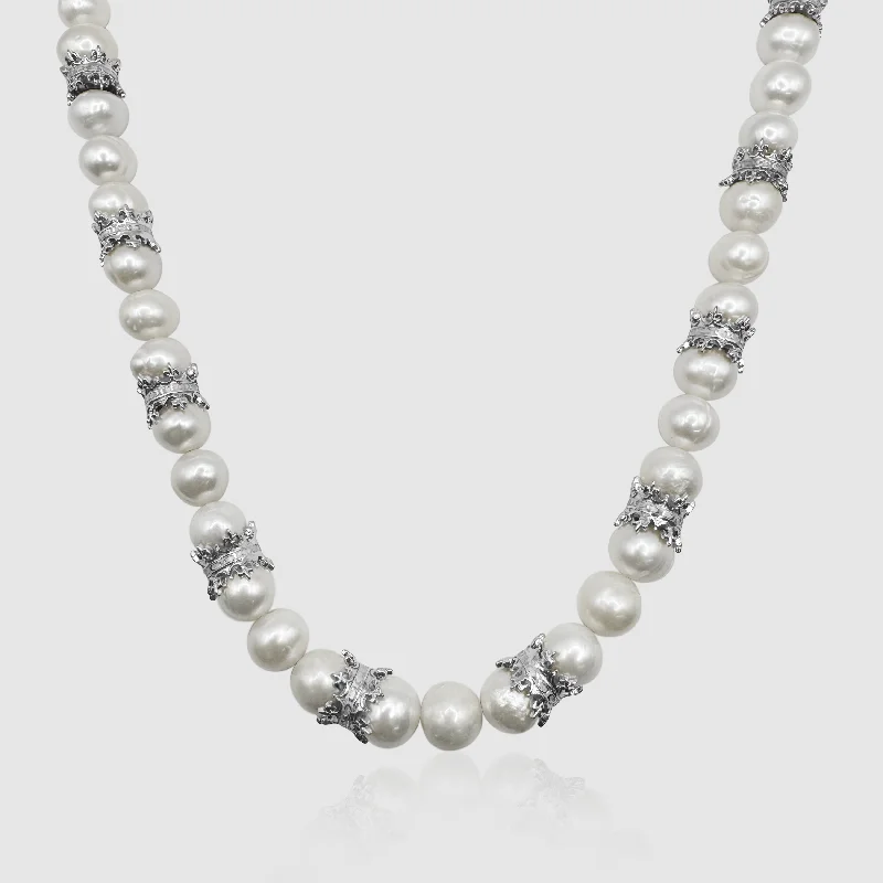 Chain necklaces for women -Crown Real Pearl Necklace (Silver)