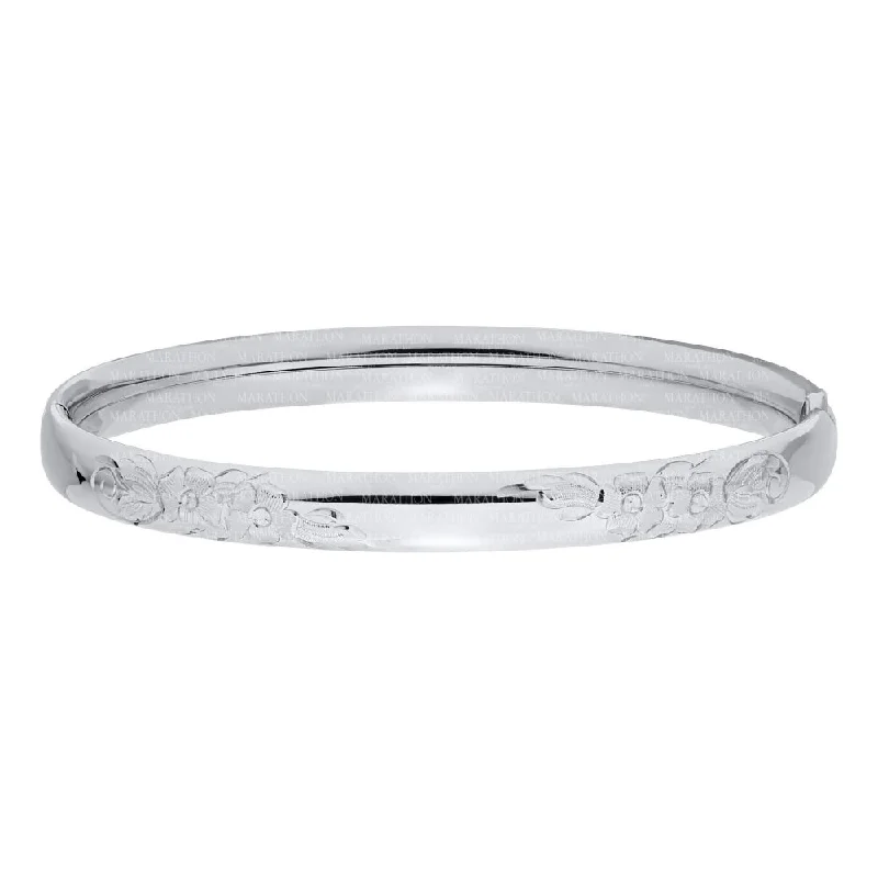 Women double-layered bangles and bracelets -Sterling Silver Engraved Hinged Bangle Bracelet