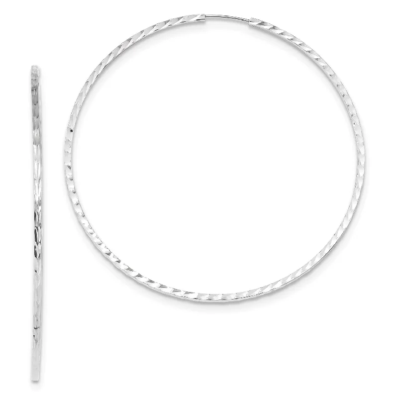 Women adjustable earrings -14KT White Gold 59X1.35MM Diamond-cut Endless Hoop Earrings