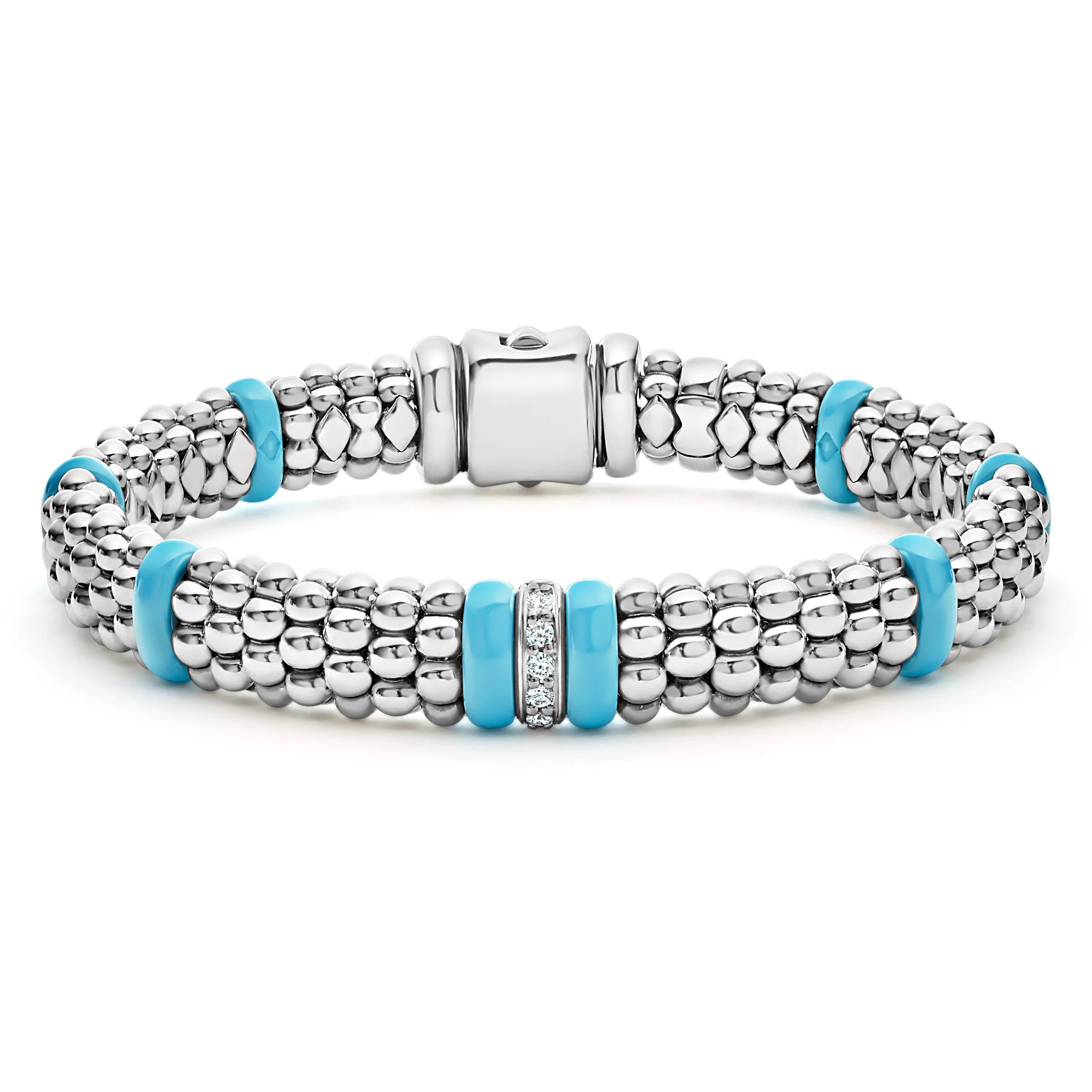 Women braided bangles and bracelets -Lagos Blue Caviar Single Station Diamond Caviar Bracelet, 9mm