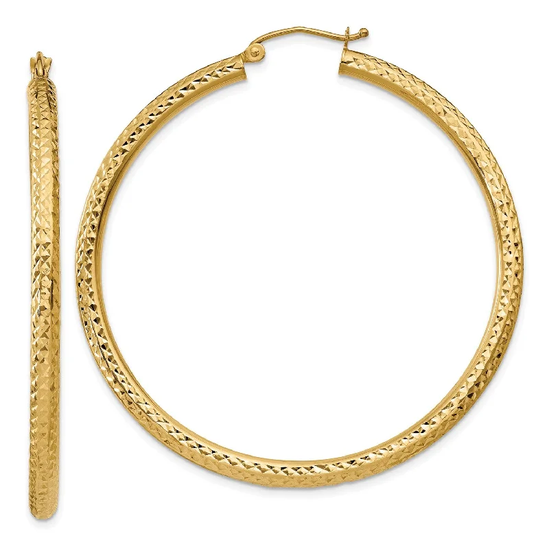 Women gemstone hoop earrings -14KT Yellow Gold 50X3MM Diamond-cut Hoop Earrings