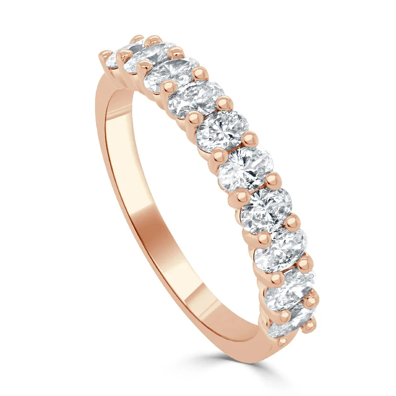 Women wide-band rings -14k Gold & Oval-Cut Diamond Band