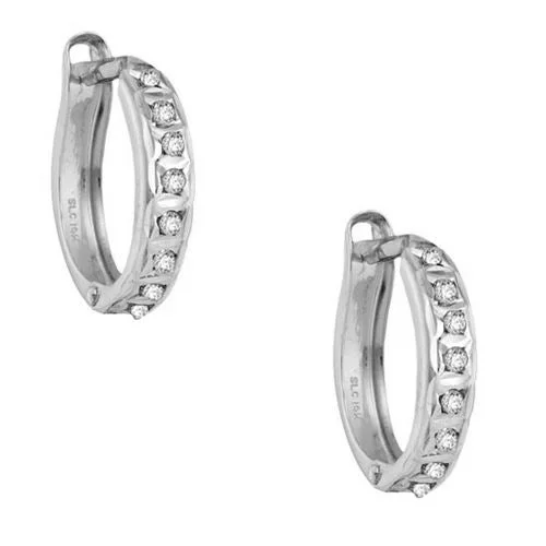 Women sparkly earrings -Diamond Fascination 14KT White Gold 12MM Diamond Accent Hoop Earrings