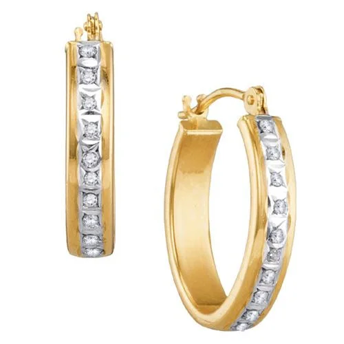 Women pearl earrings -Diamond Fascination 14KT Yellow Gold 14X17MM Diamond Accent Hoop Earrings