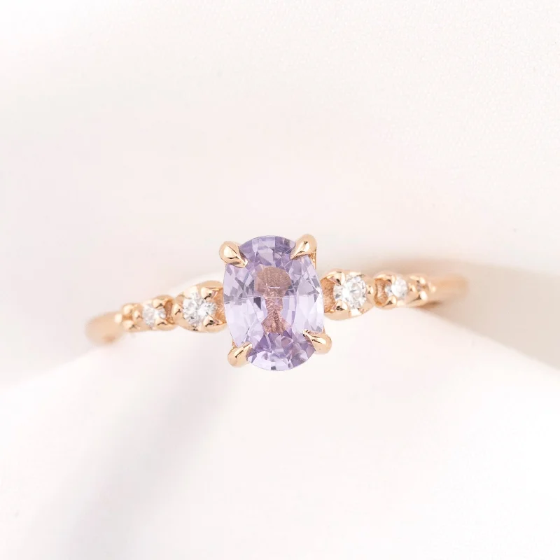 Beaded charm engagement rings for women -Estel Fleur Four Prongs Ring, Lavender Purple Sapphire, 14k Rose Gold (One of a kind)