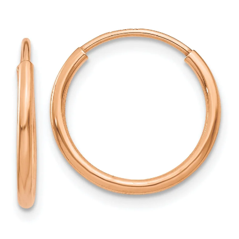 Women delicate earrings -14KT Rose Gold 13X1.2MM Hoop Earrings