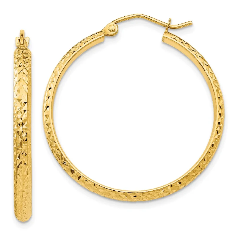 Women statement gemstone earrings -14KT Yellow Gold 30X2.8MM Diamond-cut Hoop Earrings