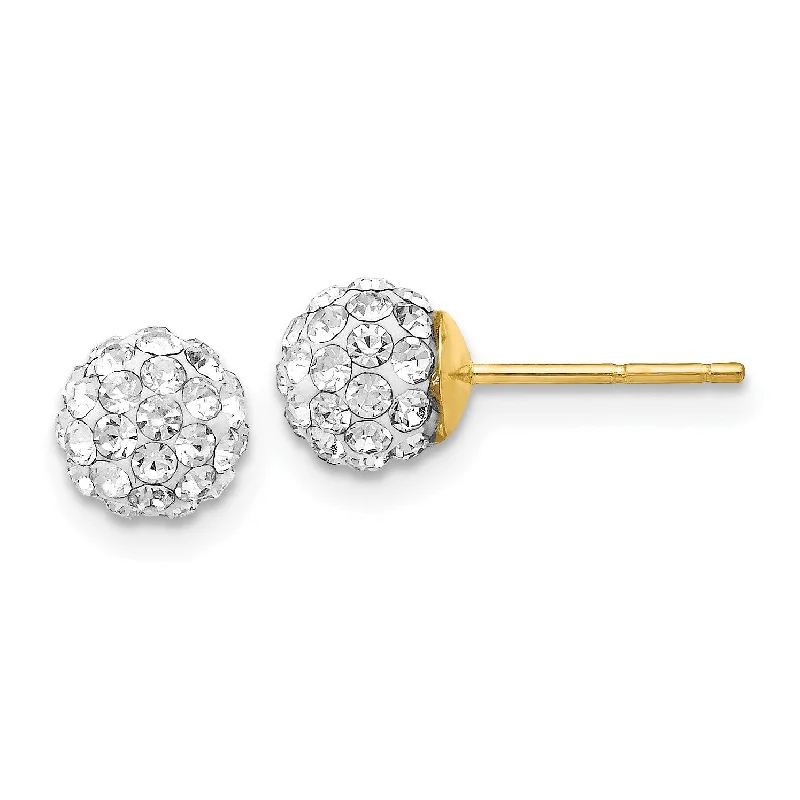 Women statement pearl earrings -14KT Yellow Gold Crystal 6MM Ball Stud Earrings