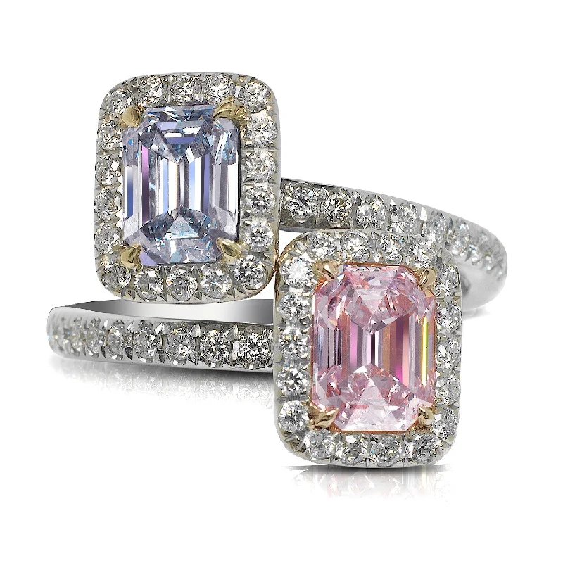 Women simple gold rings -COBRA 3 CARAT EMERALD CUT NATURAL PINK BLUE DIAMOND ANNIVERSARY RING 18K WHITE GOLD GIA CERTIFIED  BY MIKE NEKTA