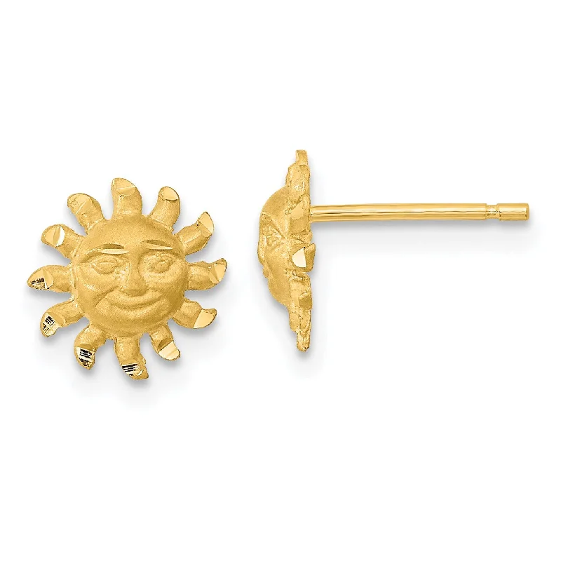 Women boho earrings -14KT Yellow Gold Sun Stud Earrings