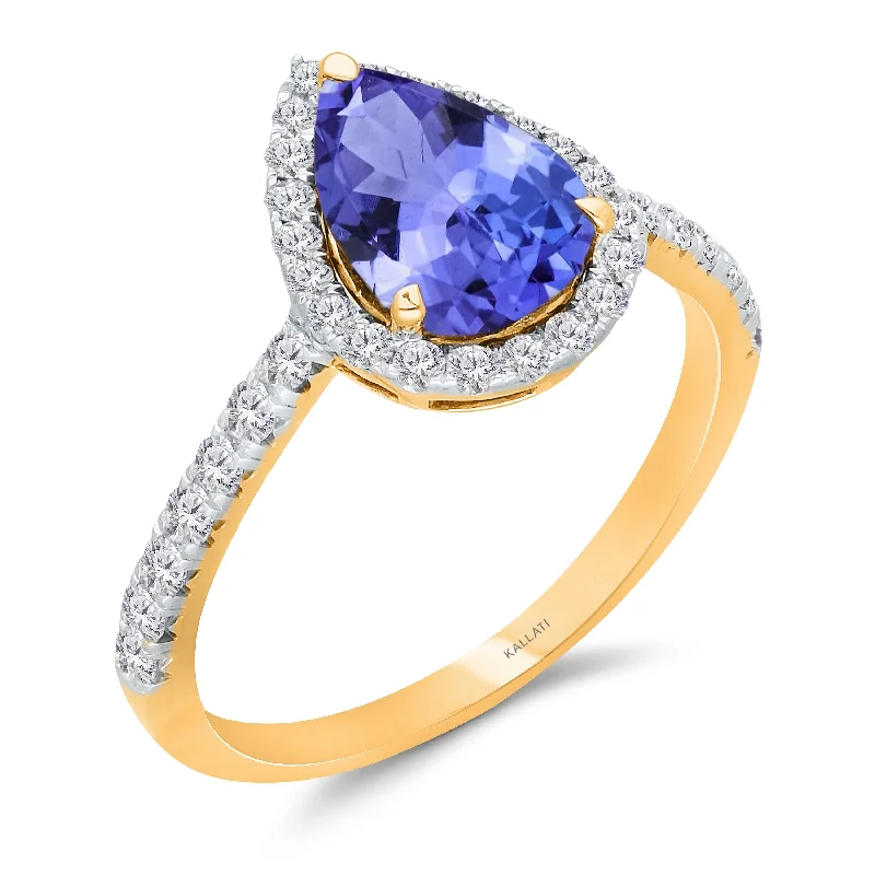 Women personalized gemstone rings -Kallati Tanzanite Diamond Halo Ring