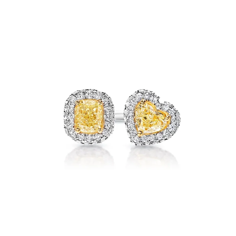 Women chunky rings -Vanessa 3 Carat Yellow Combine Mix Shape Diamond Engagement Toi Et Moi Ring in 18k White Gold