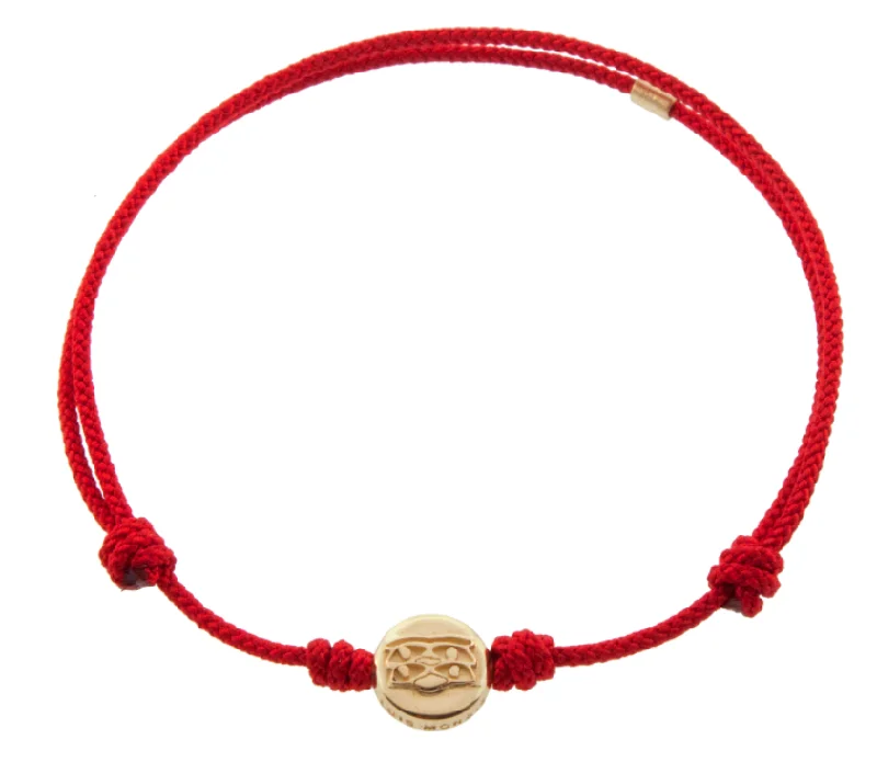 Women luxury bangles and bracelets -Small Horus Eyes Disk on a Red Cord Bracelet