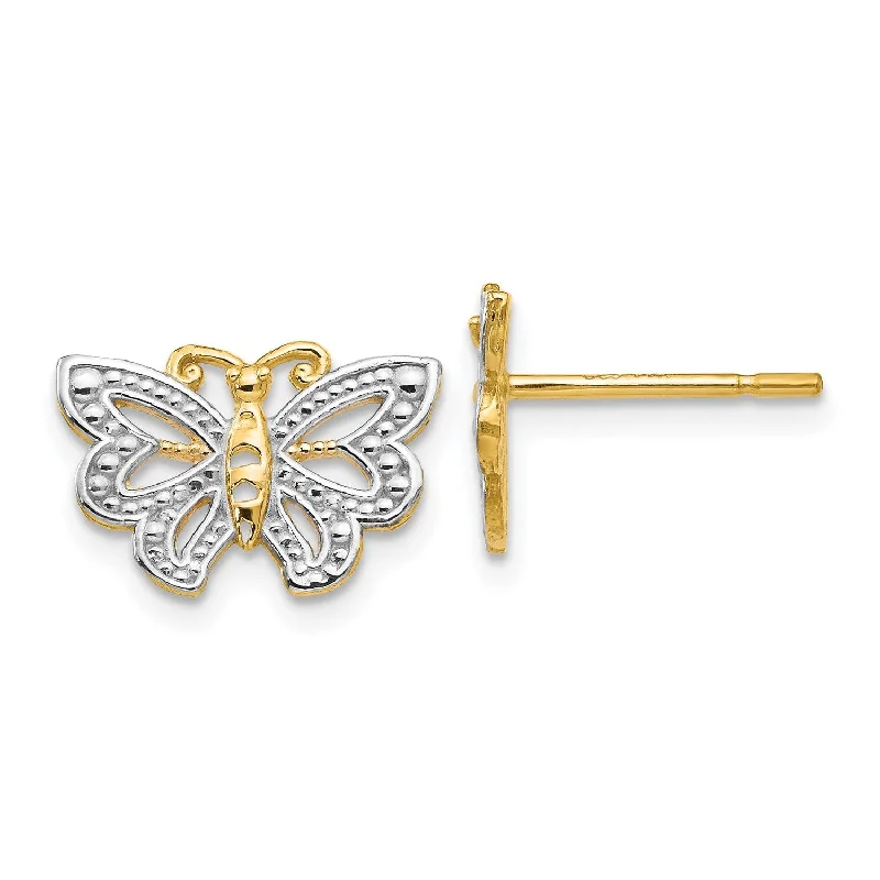 Silver earrings for women -14KT Yellow Gold With Rhodium Plating 8X12MM Butterfly Earrings