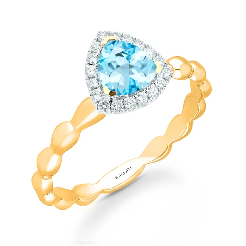 Women art deco rings -Kallati Blue Topaz Diamond Halo Ring