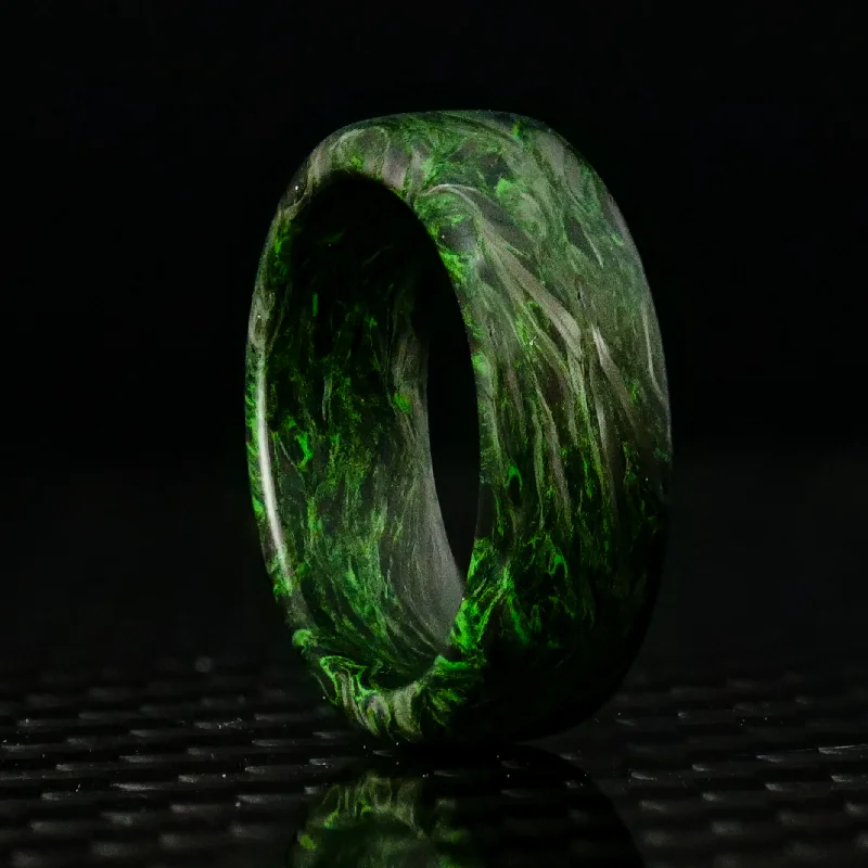 Women gemstone band rings -Green Burl Carbon Fiber Ring